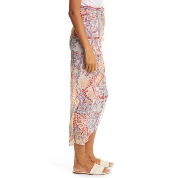 Veronica Beard Kaydence Paisley Silk Midi Skirt Multi  Ruffle Sheer 00 - Picture 5 of 16